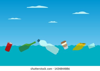 Floating Garbage Ocean Water Pollution Vector Stock Vector (royalty 