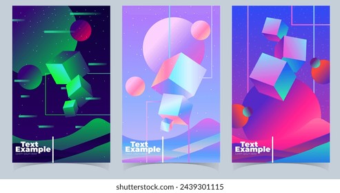 Floating geometric shapes brochure collection vector design in eps 10