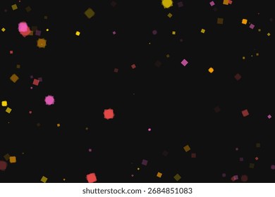 Cuadrados geométricos flotantes en colores rosa, amarillo, púrpura y marrón sobre un fondo transparente, proporcionando una superposición moderna y versátil para varios proyectos de diseño.