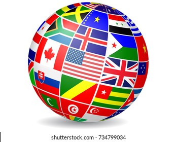 Floating globe covered with world flags.Vector