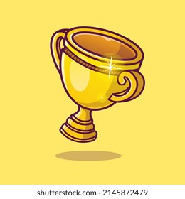 Ilustración del icono del vector del trofeo dorado flotante. Vector Premium Aislado De Concepto De Icono De Deportes De Objetos. Estilo de dibujo plano