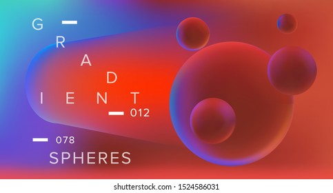 Floating gradient 3d spheres on neon blurry background.