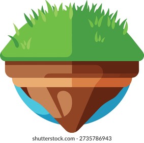 Floating grass soil island illustration representing nature conservation, sustainability and environmental balance concept.