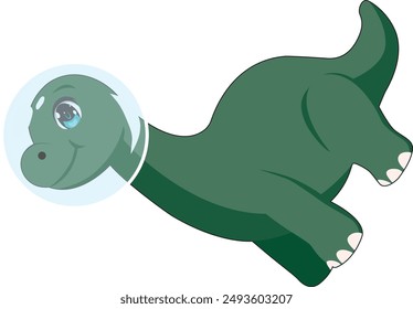 Floating green astronaut dinosaur Apatosaurus dino