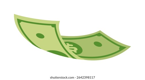 Floating green dollar bills, representing financial flow and wealth illustration