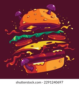 floating hamburger vector illustration. burger vector design for poster template. hamburger vector illustration.
