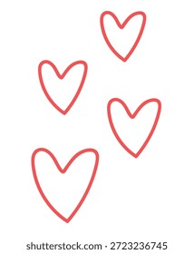 Floating Heart Shapes on white background. Doodle red Hearts. Valentine day. vector illustration