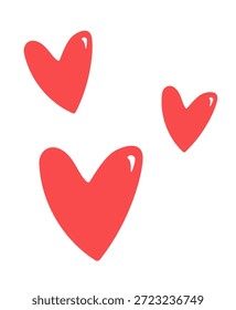 Floating Heart Shapes on white background. Doodle red Hearts. Valentine day. vector illustration