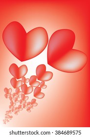 floating hearts on a red backgraund