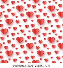 Corazones flotantes con fondo blanco. Patrón inmaculado con decoración de corte de papel. Diseño para el Día de San Valentín. Ilustración del vector