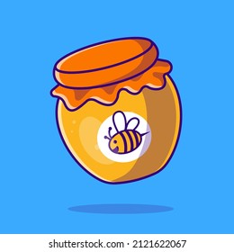 Floating Honey Jar Cartoon Vector Icon Illustration. Food Object Icon Concept Isolated Premium Vector. Flat Cartoon Style