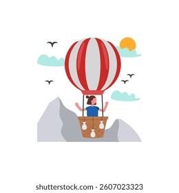 Floating in a Hot Air Balloon Vector Illustration