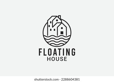 floating house logo with simple house in line style for any business especially for housing, real estate, apartment, etc.