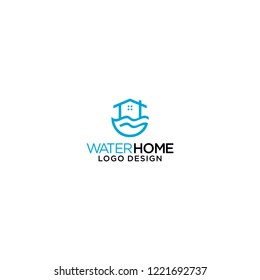 floating house logo water wave vector icon 