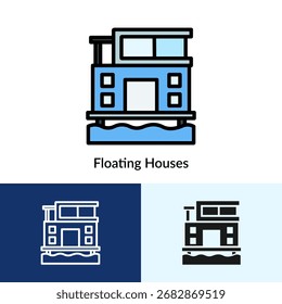 Colección de iconos de casas flotantes con múltiples estilos