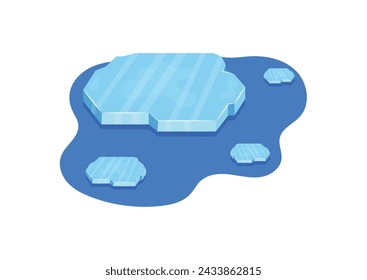 Floating ice, frozen arctic ice blocks. Blue ice crystals floating in water vector illustration