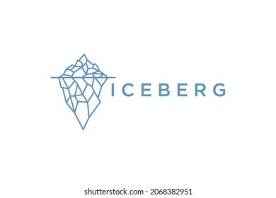 Floating Ice Mountain or Iceberg logo design with simple line art style