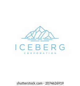 Floating Ice Mountain or Iceberg logo design with simple line art style