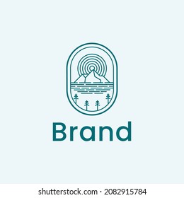Floating ice mountain or iceberg logo design with simple line art style Premium Vector