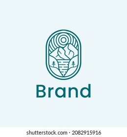 Floating ice mountain or iceberg logo design with simple line art style Premium Vector