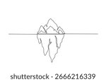Floating iceberg in continuous one line drawing. Single line art illustration of tip of iceberg in the ocean.