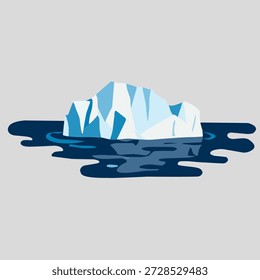 Schwimmender Eisberg in flacher Darstellung für arktisches Naturkonzept. Perfekt für Klimabewusstsein, Umweltdesign, redaktionelle Bilder und Bildungsprojekte.