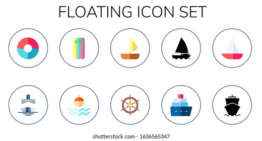 floating icon set. 10 flat floating icons.  Simple modern icons such as: float, cruise, sailing boat, sailboat