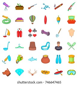 Floating icons set. Cartoon style of 36 floating vector icons for web isolated on white background