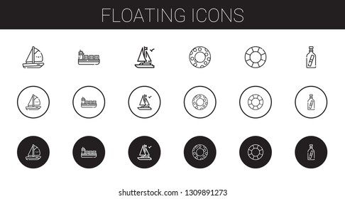 floating icons set. Collection of floating with boat, ship, float, message in a bottle. Editable and scalable floating icons.