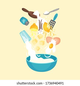 Floating Ingredients for Baking Lemon Cookies Vector Illustration