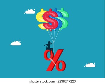 Floating interest rates. The percentage floats with money balloons. concept of finance and investment