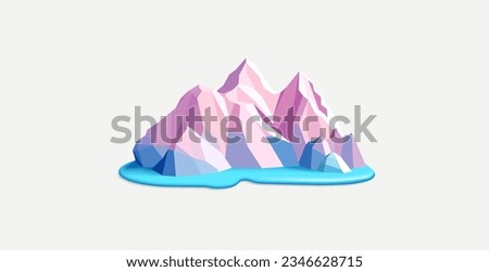 Floating iseberg or snow winter mountain, poly 3d render illustration, virtual world