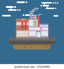 Floating Island with City concept and 3 building