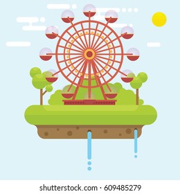 Floating island concept with cellphone and tree