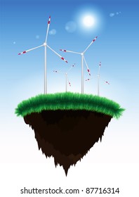 Floating island with grass and windmill power generators