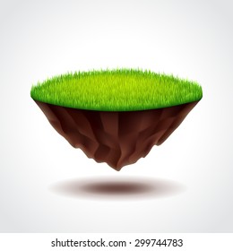 Floating island with green grass photo realistic vector illustration