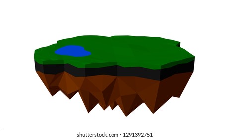 Floating island. Isolated on white background. 3D low poly vector illustration.