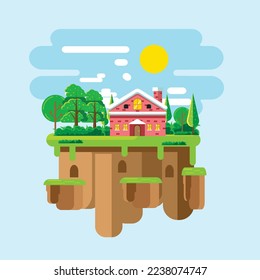 Diseño plano de paisajes de islas flotantes