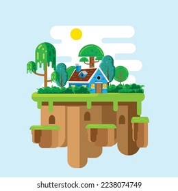 Floating Island Landscape Flat Design