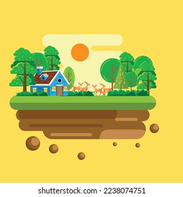 Floating Island Landscape Flat Design