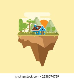 Floating Island Landscape Flat Design