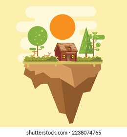 Floating Island Landscape Flat Design