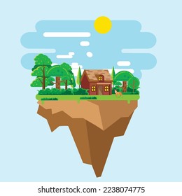 Floating Island Landscape Flat Design