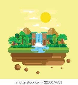 Diseño plano de paisajes de islas flotantes