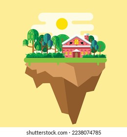 Floating Island Landscape Flat Design