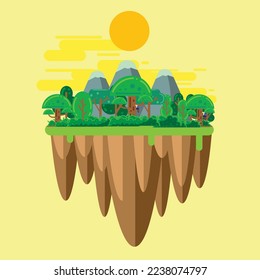 Floating Island Landscape Flat Design