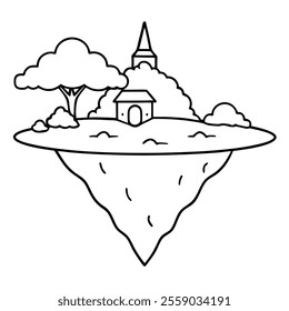 Floating Island Line Art Vector Illustration Icon.