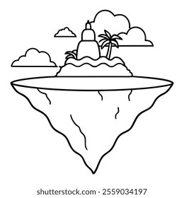 Floating Island Line Art Vector Illustration Icon.