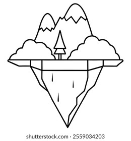 Floating Island Line Art Vector Illustration Icon.