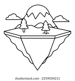 Floating Island Line Art Vector Illustration Icon.